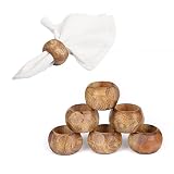 India Craft Rustic Handcrafted Wooden Napkin Rings Set of 8 for Farmhouse, Thanksgiving,Christmas,Ha