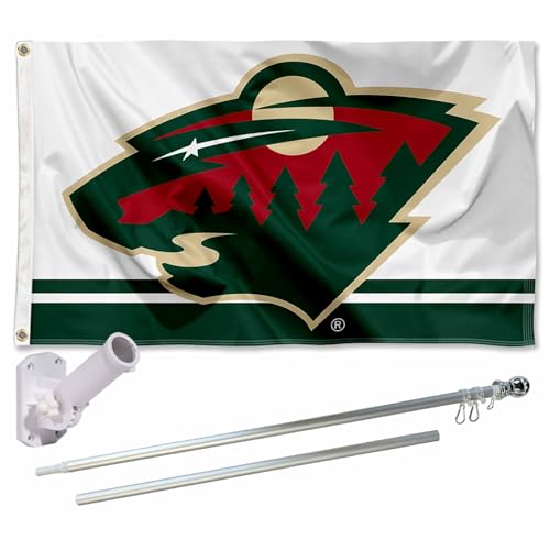 Support mât et drapeau Minnesota Wild résistant au vent pour façade extérieure