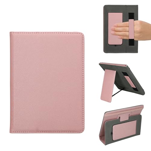 kwmobile Funda E-Book 6-7 Pulgadas - Carcasa Universal de Cuero PU para Libro Electrónico con Soporte Cinta Elástica e Interior de Microfibra - Rosado Suave
