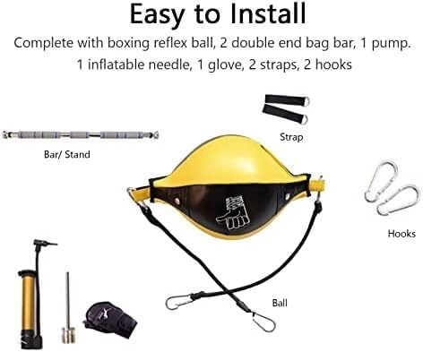 Speed Bag for Boxing, Double End Punching Ball, Gym Boxing Club Portable Double Ended Reflex Ball Speed Bag, with Adjustable Bracket and Leather Training Ball