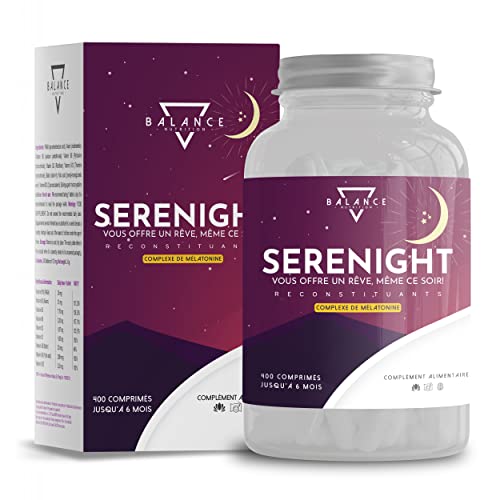 SERENIGHT - 400 Comprimés (1+ An De Provision) | Melatonine | Melatonine 1Mg Forte Avec 5 Htp, Valériane, Tilleul, Et Vitamine B6 | Somnifere Puissant pour Dormir