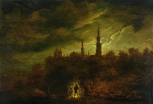 Paysage au clair de lune de David Teniers toile décoration salon chic 60x90cm