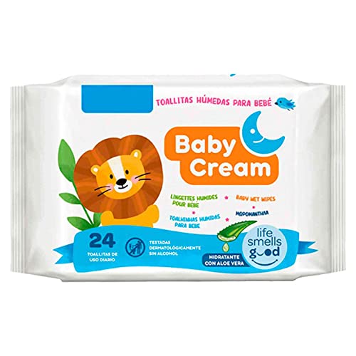 AC - Toallitas húmedas para bebé Baby Cream - Incluye 24 Unidades - Material Natural - Incluye tapa.