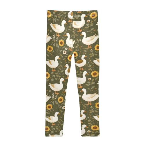 White Ducks Girls' Leggings Toddler Doodles Sunflowers Green Kids Yoga Pants Dance Active Tights 4T2