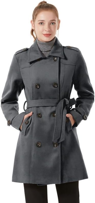 KVE Women's Classic Double Breasted Pea Coat Winter Mid-Long Slim Trench Coat with Belt - Image 2