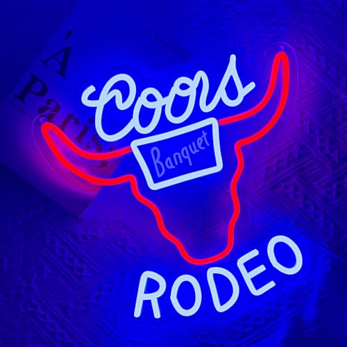 Image of Cowboy Neon sign Rodeo Neon Signs for Wall Decor Blue Western Bar Rodeo LED Signs for Wall Decor Cowboy Neon Sign Man Cave Blue Cow Skull Light, Sign Busch, Crs Bull Led Wall Decor Applicable to Bar Beer Club Pub Bistro.