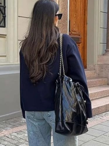 CHARTOU Women Crop Pea Coat Wool Blend Winter Loose Casual Short Jacket Outwear4