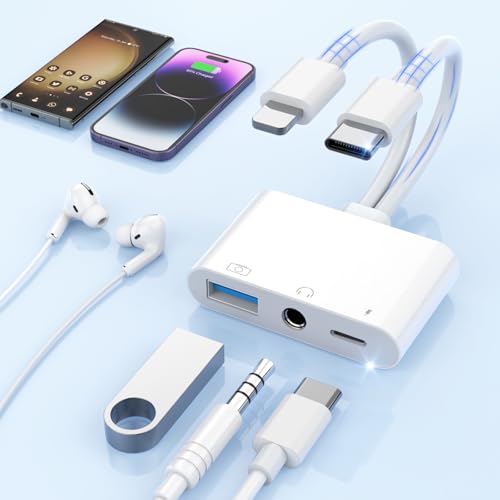 �y2026 MFi�F�ؕi�z�V���� 3in1 Type-C/Lightning-3.5mm �C���z���ϊ��A�_�v�^�[ iPhone �C���z���W���b�N �ϊ��[ 3.5mm �}���[�d ���� �ʘb/���ʒ���/���y ��҃P�[�u�� �����`�b�v DAC���� Hi-Fi����