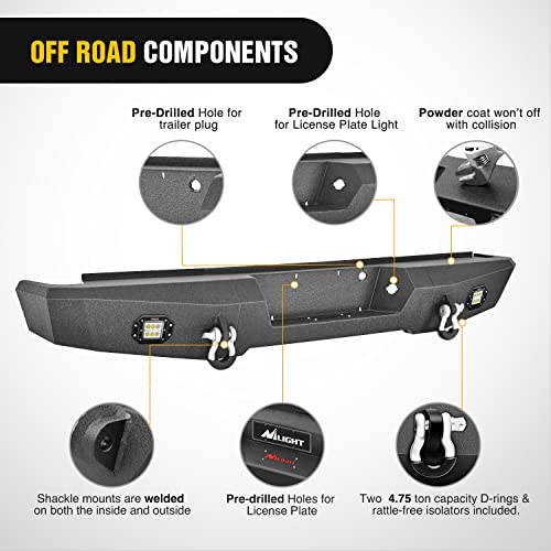 Image of Nilight Rear Step Bumper for 2009 2010 2011 2012 2013 2014 Ford F150 Full Width Pickup Truck Rear Step Textured Black Solid Steel Offroad with 2X Upgraded 18W LED Lights D-Rings