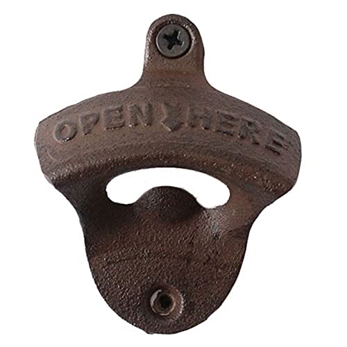 Luwanburg Rustic Cast Iron Beer Bottle Opener Wall Mounted Beer Cap Opener Vintage Open Here For Man Cave Party Gift （Pack Of 3) #TOP2
