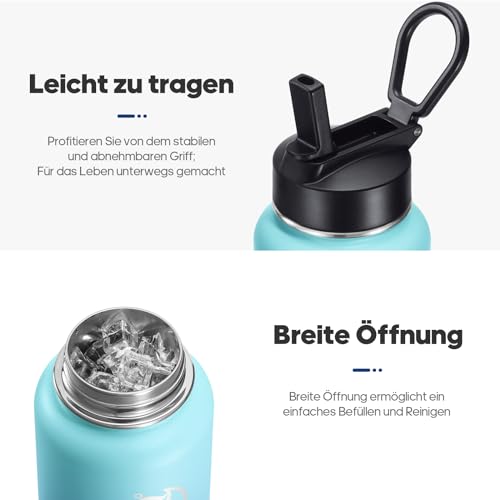 HydroPal Isolierflasche 750ml Edelstahl, BPA-frei, 24h kalt/12h heiß, auslaufsicher, Sport- & Trinkflasche mit Strohhalm & 2 Deckeln, spülmaschinenfest & rutschfest für Alltag & Sport 4