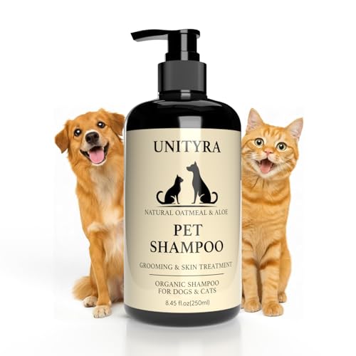 Shampoo for Dogs & Cats Pet Shampoo with Oatmeal Shea Butter Coconut & Aloe Anti-Itch Grooming for dog and cat Moisturizing Deodorizing & Hypoallergenic Bath Wash for Dry and Sensitive Skin (250ml)