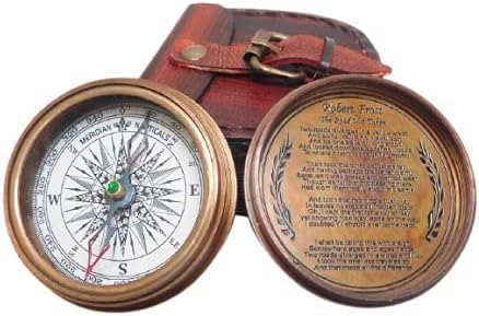Brújula de bolsillo de latón vintage con funda de cuero, juego de 10 piezas, bronce