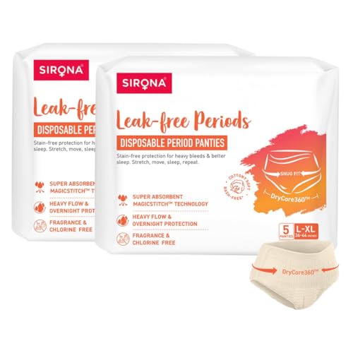 Sirona Disposable Period Panty for Girls & Women | L-XL | Pack of 10 | 360° Coverage for Stress Free Periods | Leakage Protection for Heavy Flow | Rash Free | Super Absorbent with Comfortable Fit