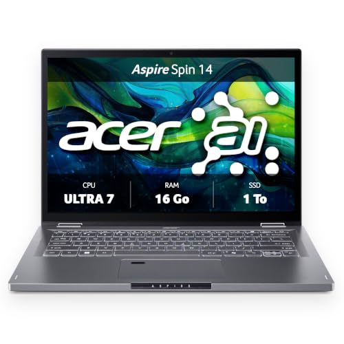 Acer Aspire Spin 14 I Ordinateur Portable Convertible I 14 Pouces WUXGA Tactile Convertible I Intel Core Ultra 7 155U I 16 Go RAM I 1TB SSD I Intel Graphics I...