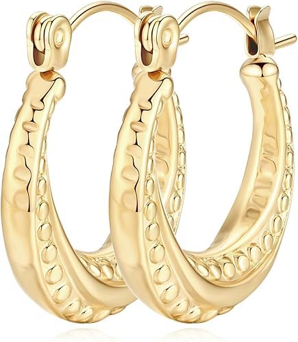 Gold Hoop Earrings for Women 14K Gold Earrings 14K Gold Hoop Earrings for Women Lightweight Gold Earrings