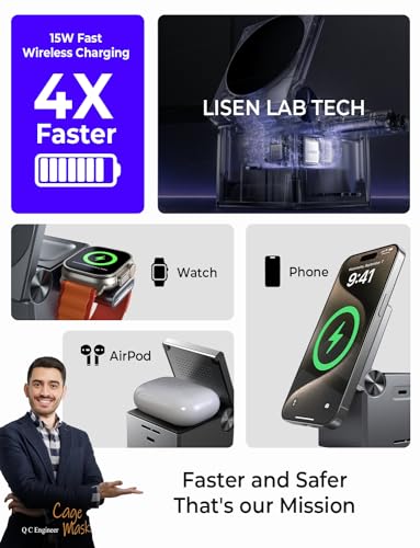 LISEN 3 in 1 Wireless Magsafe Charging Station for Apple iPhone, Watch & Airpods - image 6