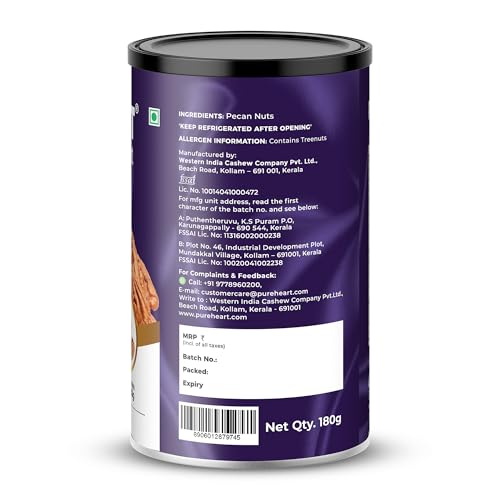 Image of Pureheart Premium Pecan Nuts 180g | Premium Natural Pecans | Healthy Dry Fruits Snack | Rich in Protein, Fibre & Antioxidants | Ideal for Snacking & Baking