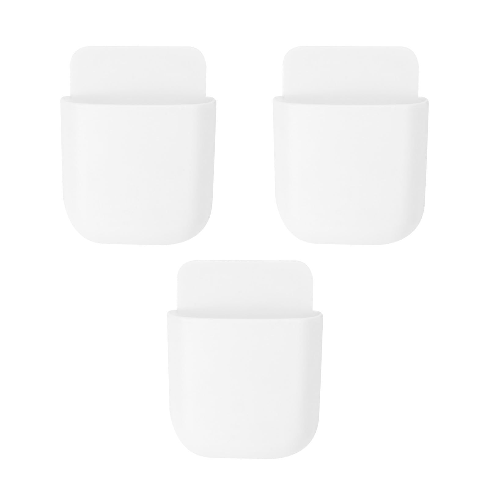 Cabilock White 3Pcs Remote Control Storage Box Wall-Mounted Sundries Organizer Cell Phone Charging Rack Holder Hanging Storage Container (White)