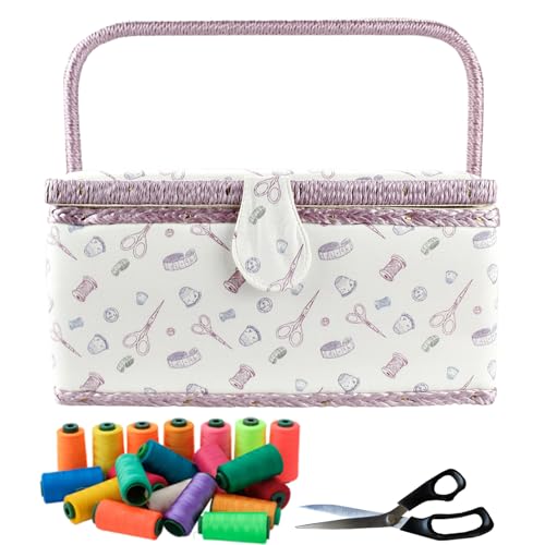 Qzdtue Organizador De Caja De Coser | Con Bandeja Extraíble Grande Con Compartimentos Múltiples - Organizador De Almacenamiento Caja De | Para Hilo Agujas Gancho Ocio Creativo Mujeres Adultas