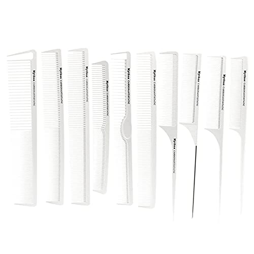 CestoMen 10Pcs White Carbon Fiber Hair Combs Set For Hair Stylist Home Fine Cutting Comb Set Professional Styling Comb Set Salon Barber Comb Tool Antistatic Heat Resistant Hairdressing Comb Kit Hair Pick Comb for All Hair Types Styles