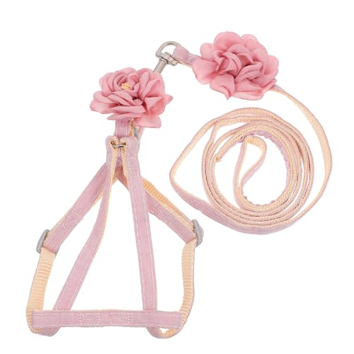 LEDMOMO 山茶花柄調節可能ペットハーネス 小型猫用通気性綿麻素材 軽量で脱走防止 猫リード兼用牽引ロープ