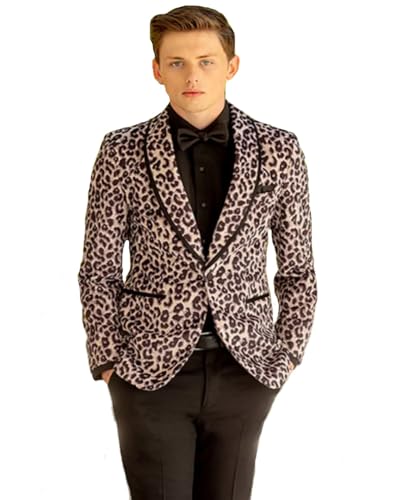 Men's Ultra Slim Fit Cheetah Print Shawl Tuxedo Jacket with Black Trim (Jacket only)