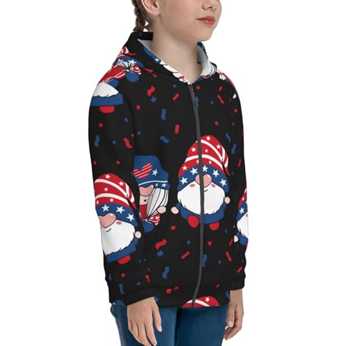 Three Gnome Independence Day Kid Hoodies Boys Zip Up Sweatshirts Girls Pullover with Pocket4