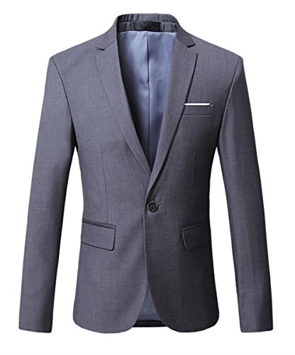 MOGU Mens Slim Fit One Button Casual Blazer Jacket US Size 34 (Label Asian Size XL) Gray
