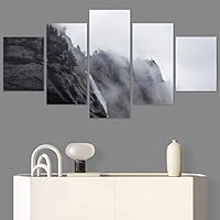 SIGNWIN 5 Panel Canvas Wall Art Foggy Mountains for Home Decorations Ready to Hang - 60