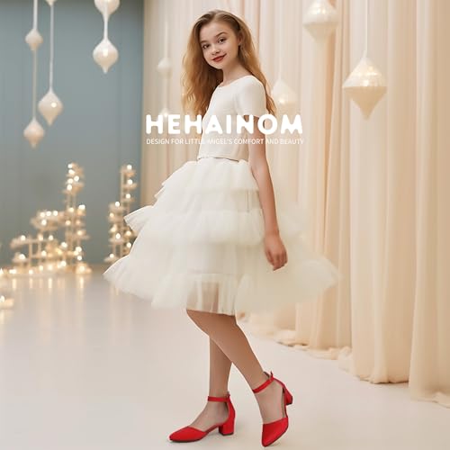 Image of Hehainom Girls Dress Shoes Chunky High Heels Ankle Strap Pumps