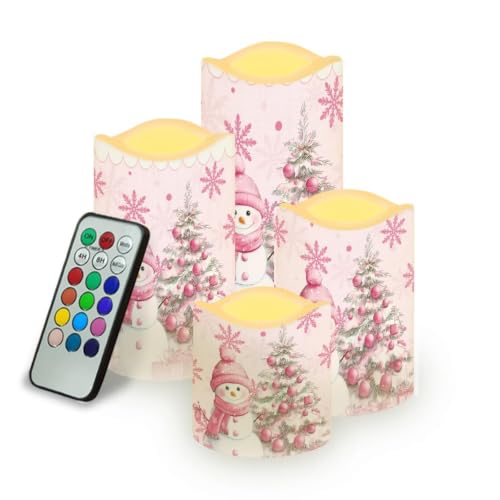 Image of Christmas Electric Flameless Candles Set of 4 | Xmas Flameless Candle Set with Timer, Battery Operated Fake Candles for Living Room Table Centerpieces