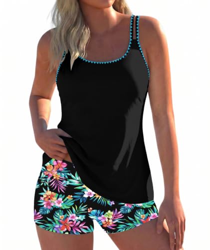 Image of Urchics 2026 Women Two Piece Tankini Swimsuit Tummy Control Plus Size Long Torso Top and High Waisted Boyshorts Bathing Suits