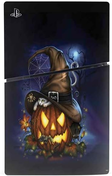 Skinit Decal Gaming Skin Compatible with PS5 Slim Digital Edition Bundle - Officially Licensed Halloween Cat and Jack O Lantern Pumpkin by Sarah Richter Design