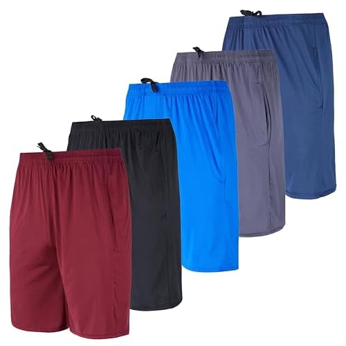 Real Essentials 5 Pack: Men’s Dry-Fit Sweat Resistant Active Athletic Performance Shorts