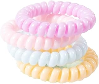 مجموعة رباطات شعر مطاطية متعددة الألوان بتصميم سلك الهاتف لا تترك علامات على الشعر لطيفة وثابتة تناسب جميع أنواع الشعر للبنات والنساء، 4 قطع