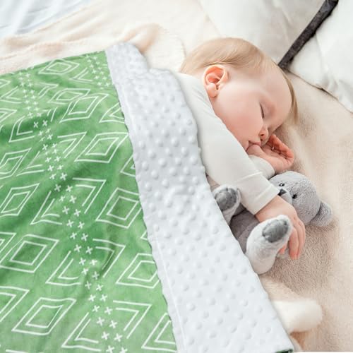Image of TANOFAR Baby Blankets for Unisex Boys Girls, Ultra Soft Minky Blanket with Double Layer Dotted, Breathable and Lightweight Receiving Blanket for Newborns, 30x40 Inches, Green