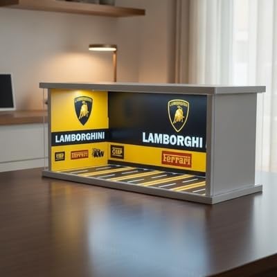 Image of Art Monk Premium LED Luxury Car Diorama Display Case ? Lamborghini Style Garage Background | Wooden Frame Diecast Car Display Box | Dustproof Collector Showcase