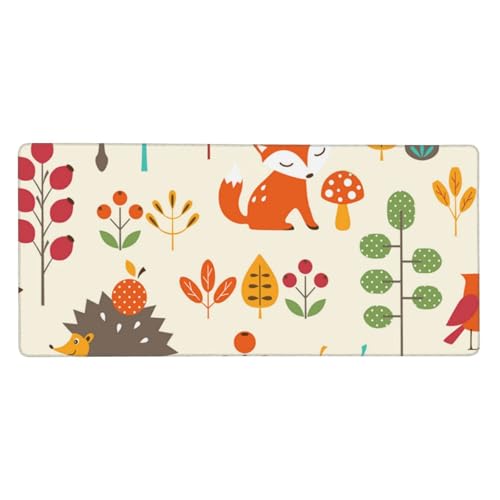 Tapis de souris 40x90 cm antidérapant avec motif automnal hibou et renard pour PC