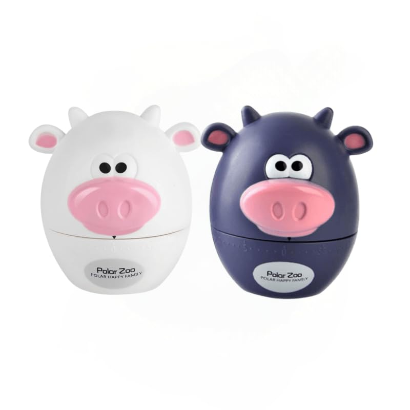 Supercap 2PCS Kitchen Timer Mechanical Cute Animal Shapes Cartoon Timer for Kid Mechanical 55 Minutes Cooking Supplies NO Battery Needed