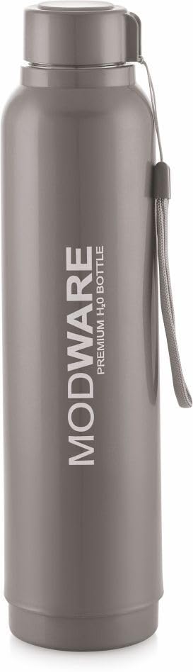 Image of Modware Hydra 1000 Vacuum Insulated Bottle | 750ml | Hot & Cold | Outer Plastic, Inner Stainless Steel | Easy Carry Wrist Belt | for Office, School, College (Grey)