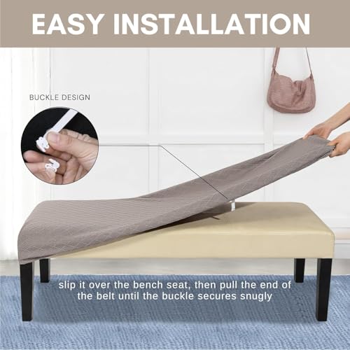 Image of SearchI Dining Bench Cover, Stretch Washable Long Bench Seat Covers, Rectangle Dining Table Bench Slipover for Dining Room, Living Room, Kitchen(Taupe Jacquard)