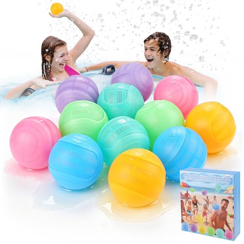 12 Stück Wasserbomben Wiederverwendbar Wasserbomben Selbstschließend Sichere Silikon Wasserballons Einhand-Bedienung Wasserspielzeug für Kinder und Erwachsene Garten Pool Strand Outdoor Sommer