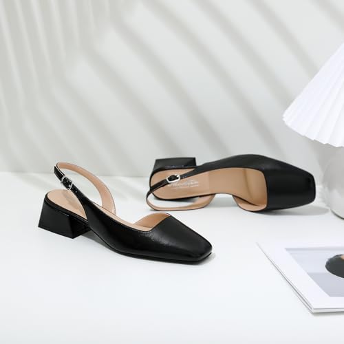 Mostrin Womens Chunky Low Heels D'Orsay Slingback Block Heel Pumps Closed Square Toe Dress Shoes for Work Office Daily Wedding4