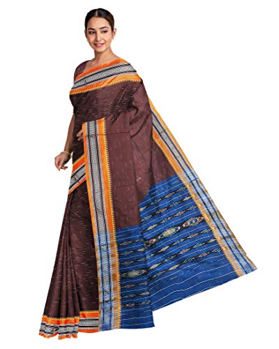 Image of Odisha Sambalpuri Handloom Ikat Women's Cotton Saree, Odisha Handloom Handmade Pure Cotton Khandua Saree, Ikkat Orissa Traditional Handloom Saree Without Blouse
