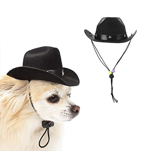 AWOCAN Pet Dog Costume Cowboy Hat Cosplay Cap Puppy Pet Dog Cat Holiday Pet Party Decoration (Black)