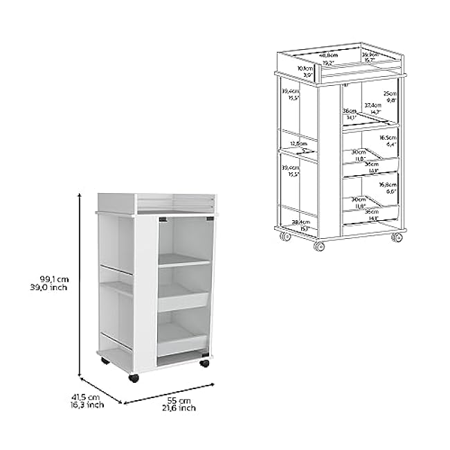 Bar Cart with Glass Door, 2-Side Shelves and Casters-fROTeZgJ