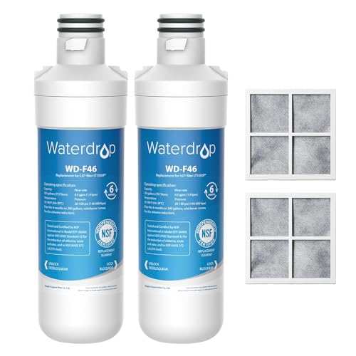 Waterdrop LT1000PC ADQ747935 Refrigerator Water Filter and Air Filter, Replacement for LG® LT1000P®, LMXS28626S, LFXS26973S, LFXS26596S, LFXS28596S, ADQ74793501, ADQ74793502 and LT120F®, 4 Combo