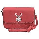 Tolle Farbauswahl. Enzianblau Trachten: Tasche in Wildleder-Optik mit Edelweißbrosche Glitzer, Trachtencluch, Oktoberfest Tasche zum Dirndl (rot)