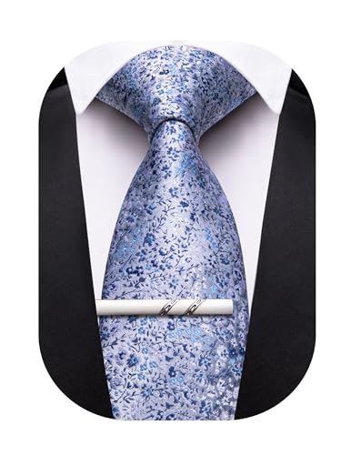 Image of Barry.Wang Floral Ties for Men Flower Necktie with Tie Clip Formal